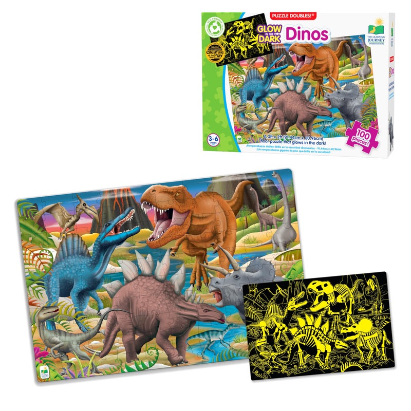 The Learning Journey Puzzle Doubles Glow in the Dark - Dinos - 100 Piece Glow in the Dark Preschool Puzzle (3 x 2 feet) - Educational Gifts for Boys & Girls Ages 3 and Up (787533) - Image 1