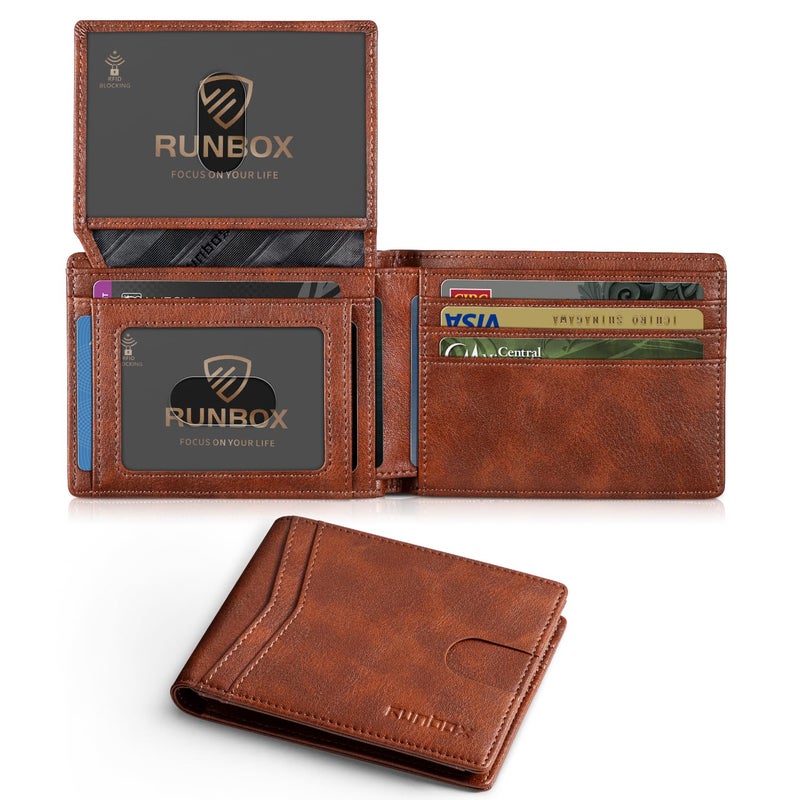 RUNBOX Wallet for Men - Slim Rfid Leather Bifold 2 ID Window With Gift Box Men's Accessories - Image 1