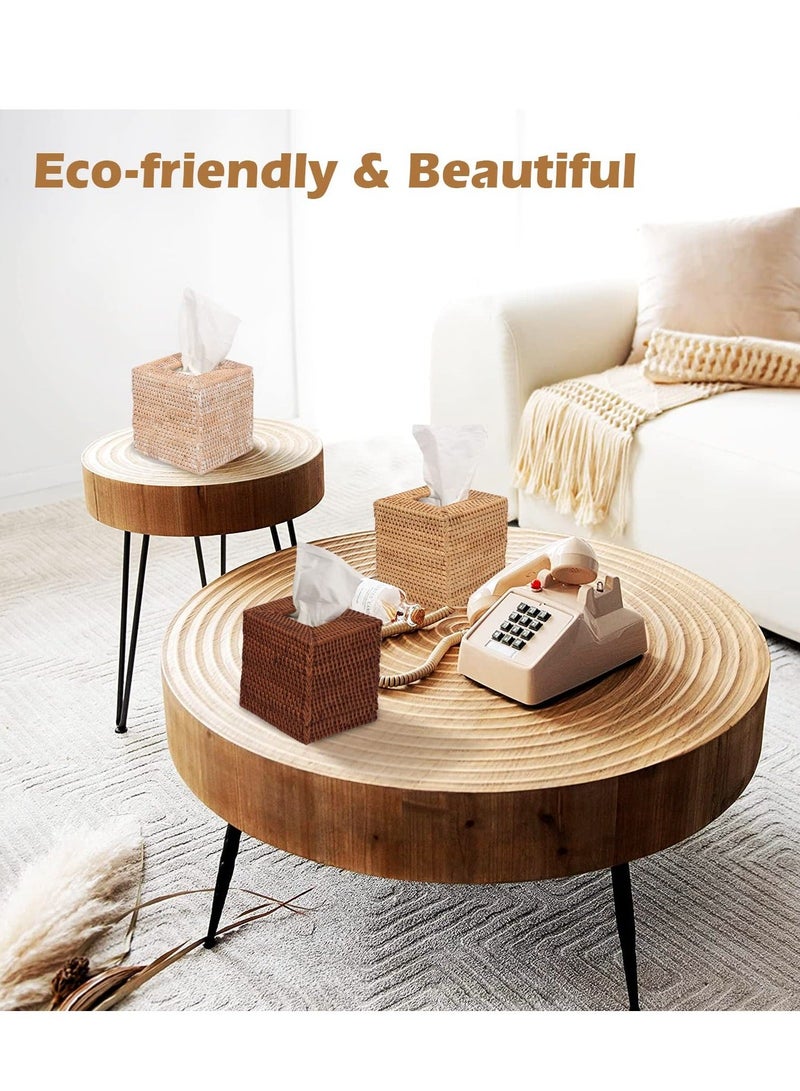 Y&D Tissue Box Cover, Square Rattan Holder, Decorative Holder/Organizer for Bathroom Vanity Countertop, Night Stands, Office Desk, Facial Napkin Holder Organizer  - Image 5