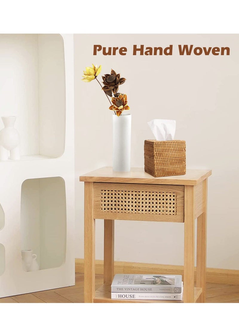 Y&D Tissue Box Cover, Square Rattan Holder, Decorative Holder/Organizer for Bathroom Vanity Countertop, Night Stands, Office Desk, Facial Napkin Holder Organizer  - Image 3