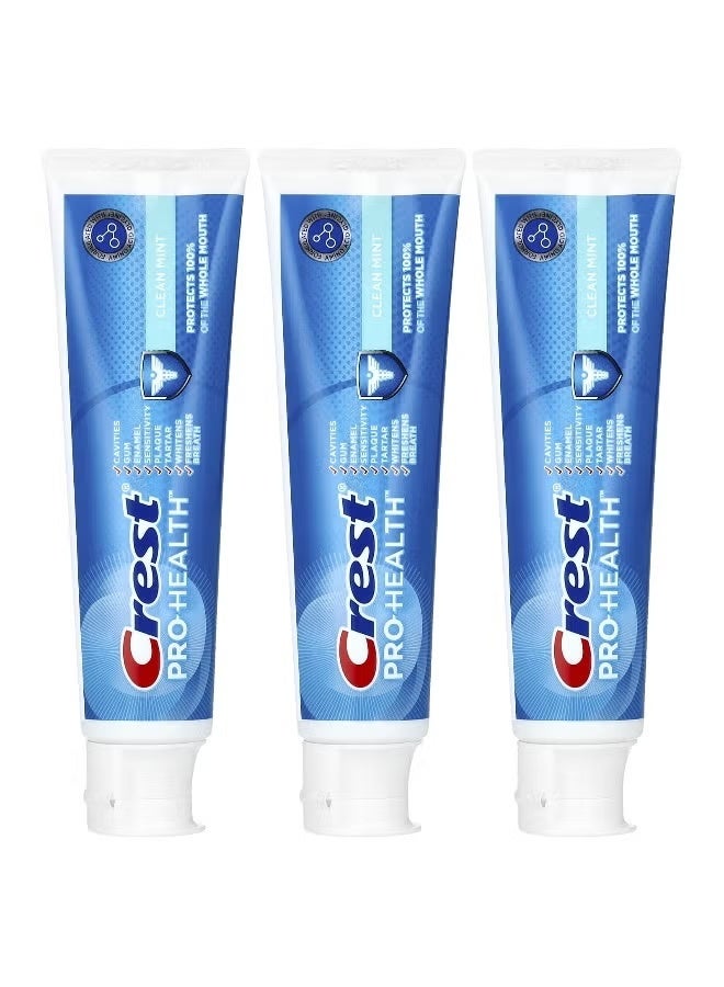 Crest Pro-Health toothpaste, with a refreshing mint flavor, contains fluoride, 3-pack, each tube is 4.3 oz (121 g)