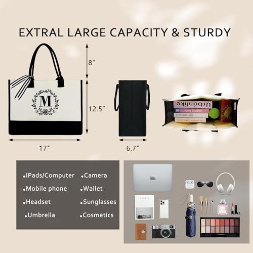 BeeGreen Womens Gift Ideas Monogrammed Gifts for Women Thank You Gifts for Hostess Mom Practical Presents For Ladies Popular Work Bags for Coworker Friend Woman Mothers Embroidery Canvas Tote G - Image 2