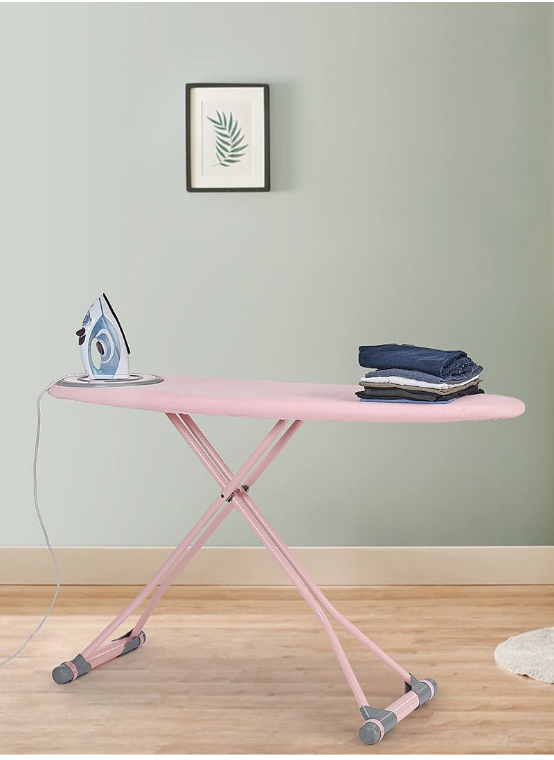 Home Maker - Premium Pink Iron Board With Heat Resistant Cloth Cover & Non-burn Silicon Stoppers, 152x44 cm Table Size - Image 1