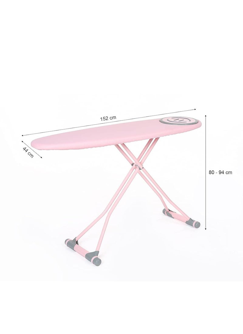 Home Maker - Premium Pink Iron Board With Heat Resistant Cloth Cover & Non-burn Silicon Stoppers, 152x44 cm Table Size - Image 1