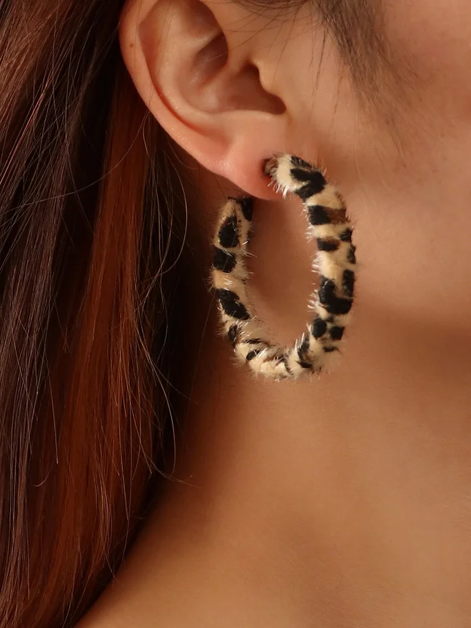 Take Two Take Two Leopard Print Textured Hoop Earrings