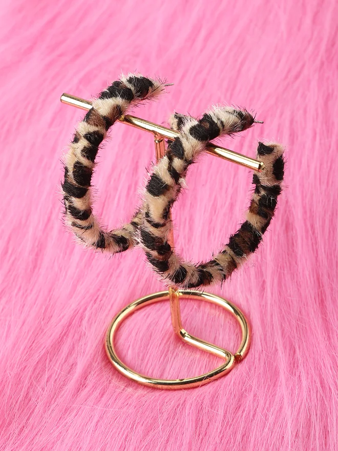 Take Two Take Two Leopard Print Textured Hoop Earrings