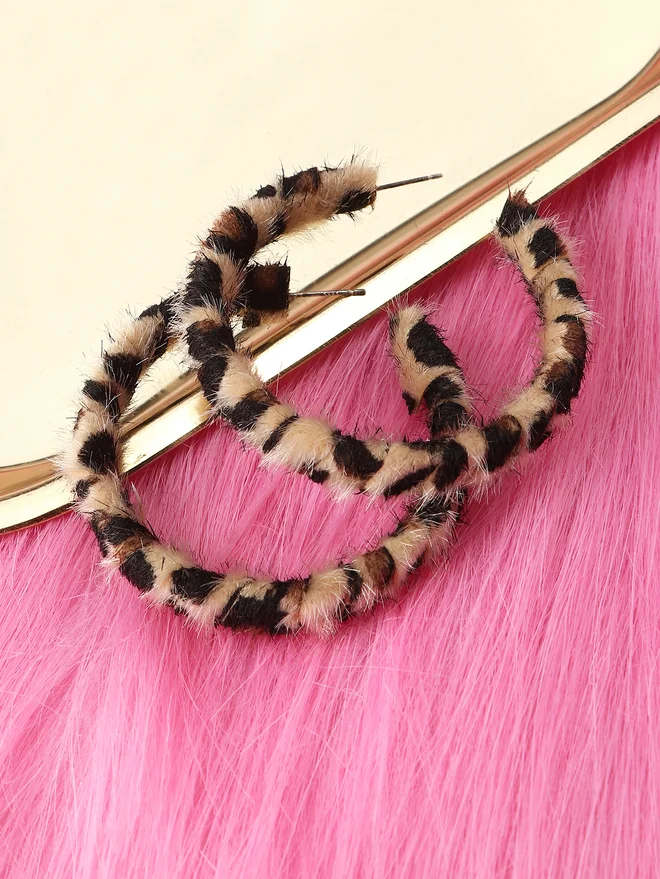 Take Two Take Two Leopard Print Textured Hoop Earrings
