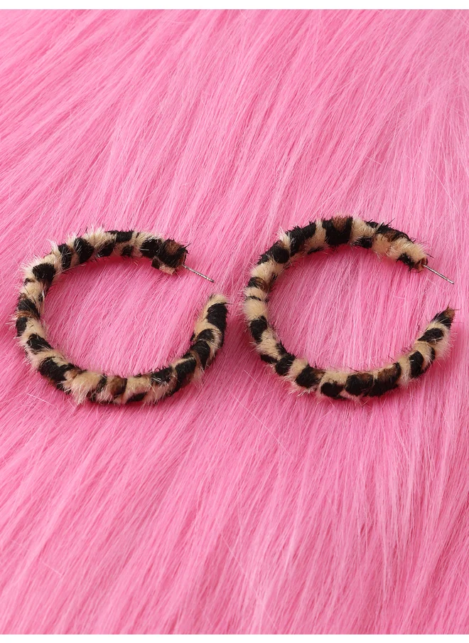 Take Two Take Two Leopard Print Textured Hoop Earrings