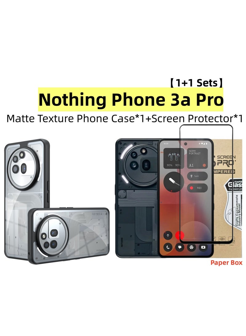 [1+1 Sets] For Nothing Phone 3a Pro Case Cover & Screen Protector Frosted Translucent Back Protective Slim Phone Cover, Anti-Fingerprints, Anti-Fall Drop Protection，Tempered Flims  - Image 1