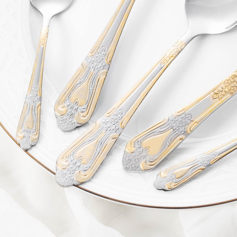 HF HOFTEN Silverware Set Limited Edition – 20 Piece Flatware Set – Cutlery Set for 4 – Silver Tableware Set w/Gold Accents – Great for Family Gatherings & Daily Use – Spoons, Knives, Teaspoons, Forks(Medallion) - Image 2