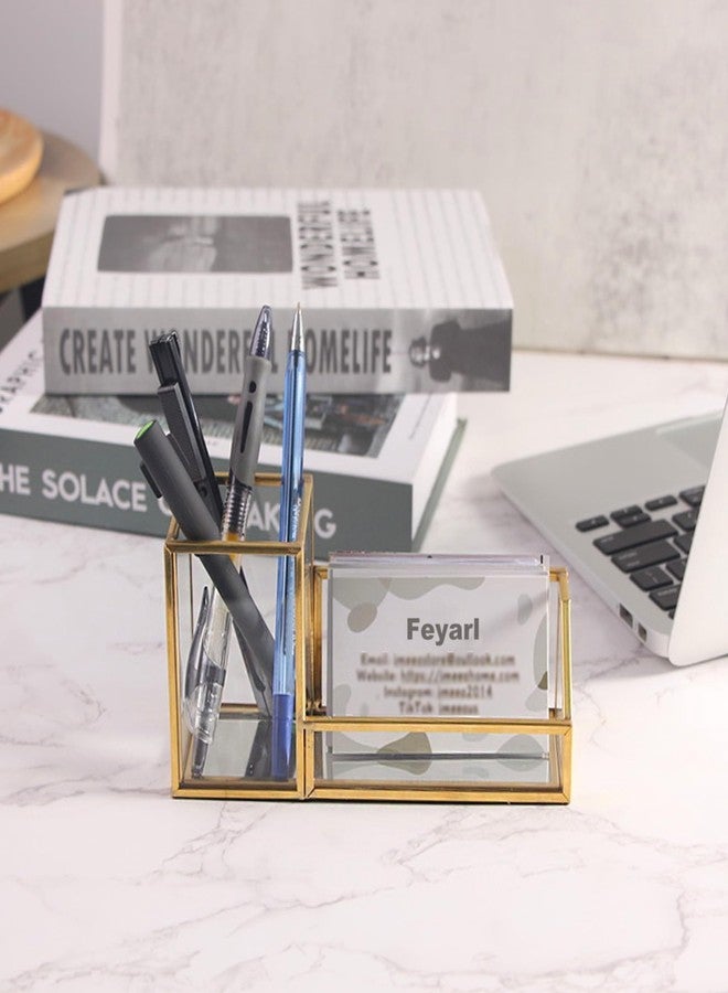 Feyarl Gold Glass Business Card Holder Pen Pencil Holder Desktop Business Name Card Office Accessory Display Stand Organizer Case for Office Desktop Meeting Countertop - Image 4