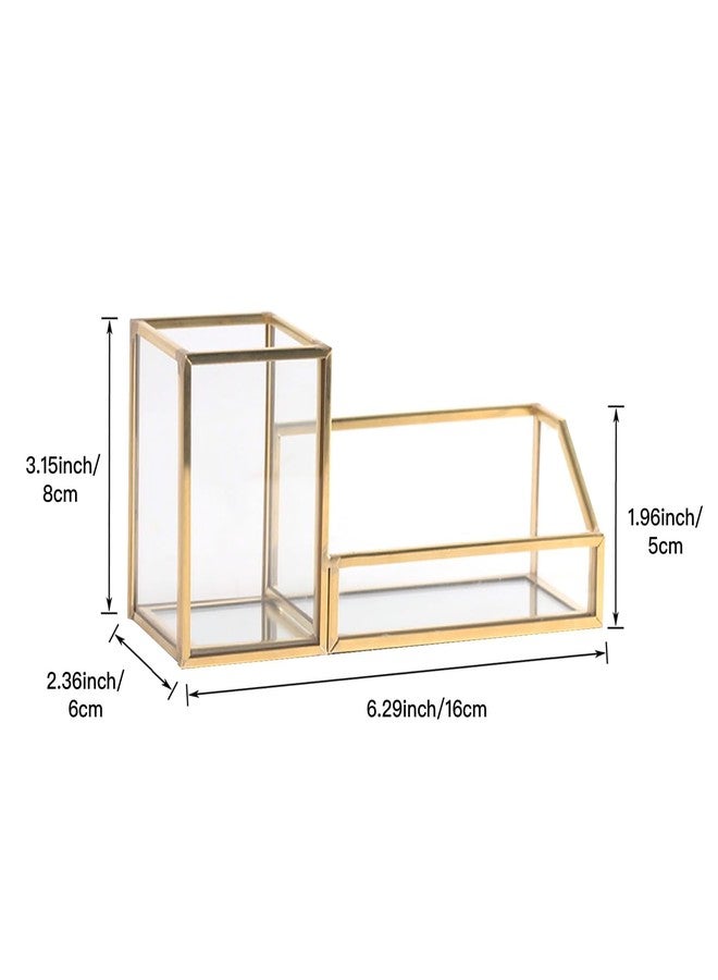 Feyarl Gold Glass Business Card Holder Pen Pencil Holder Desktop Business Name Card Office Accessory Display Stand Organizer Case for Office Desktop Meeting Countertop - Image 2