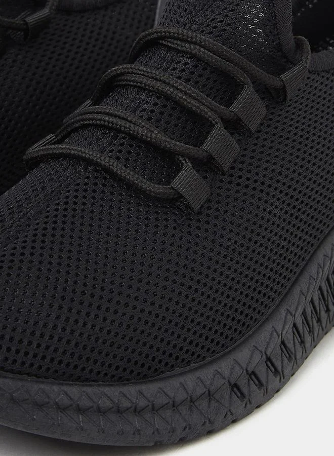 Styli Knit Slip On Lace Up Sneakers with Back Strap