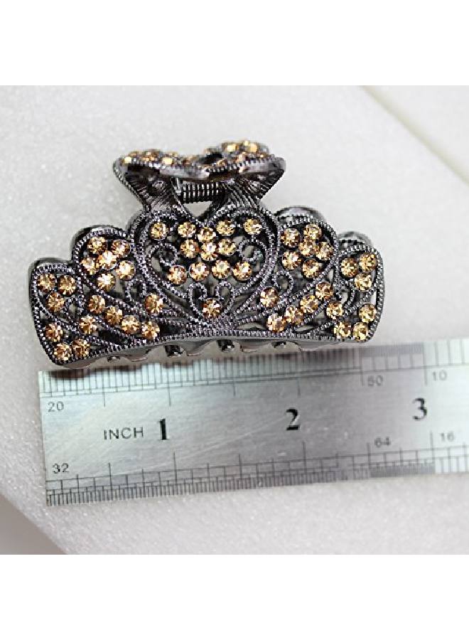Faship Champagne Brown Rhinestone Crystal Floral Hair Claw Clips - Image 5
