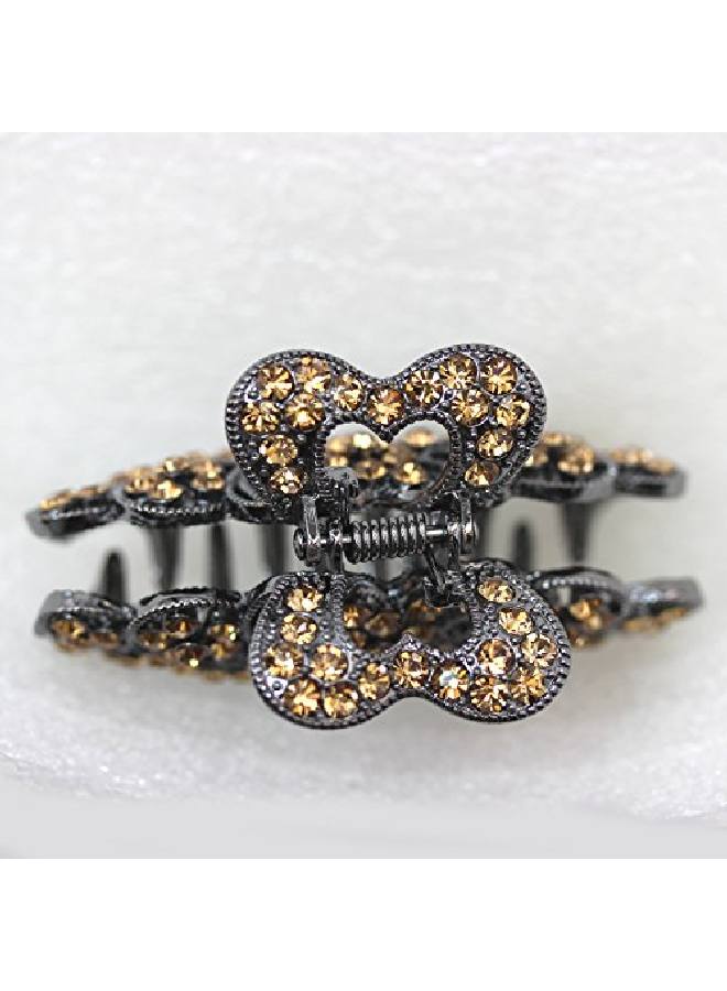 Faship Champagne Brown Rhinestone Crystal Floral Hair Claw Clips - Image 3