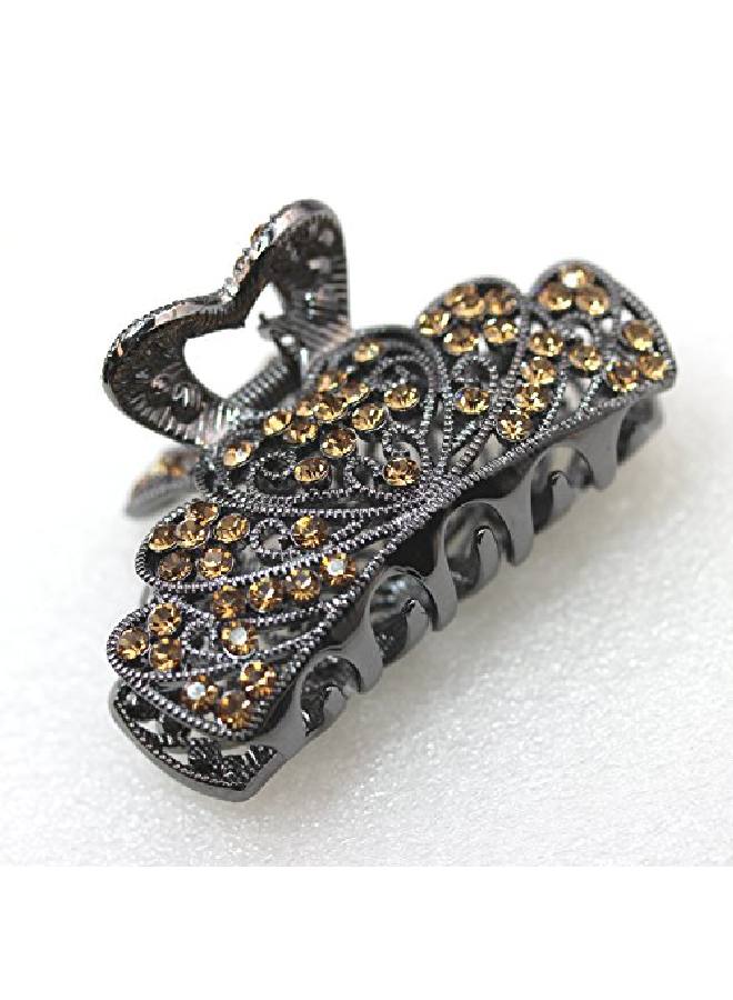 Faship Champagne Brown Rhinestone Crystal Floral Hair Claw Clips - Image 4