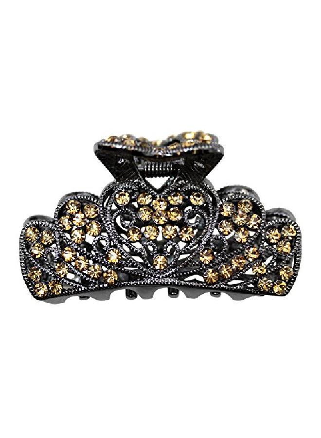 Faship Champagne Brown Rhinestone Crystal Floral Hair Claw Clips - Image 2