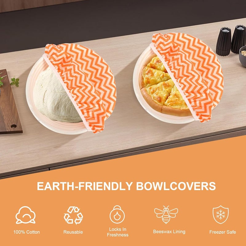 BERBAM Reusable Bowl Covers for Bread Proofing（2 Large）- Cotton Beeswax Bowl Covers Reusable with Elastic Rim, Sourdough Bowl Cover for Food Storage and Food Preservation (10INCH)(wavy) - Image 3
