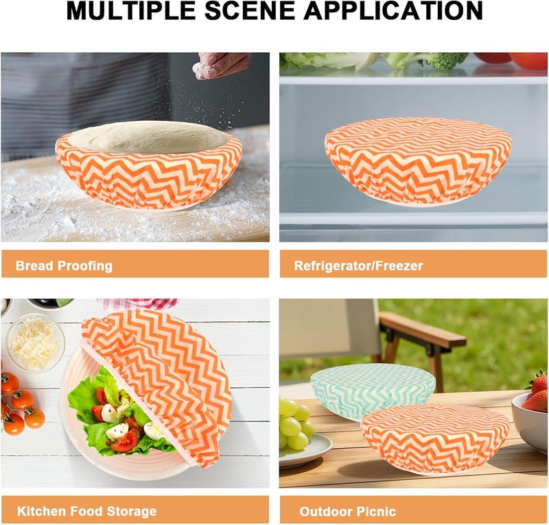 BERBAM Reusable Bowl Covers for Bread Proofing（2 Large）- Cotton Beeswax Bowl Covers Reusable with Elastic Rim, Sourdough Bowl Cover for Food Storage and Food Preservation (10INCH)(wavy) - Image 5