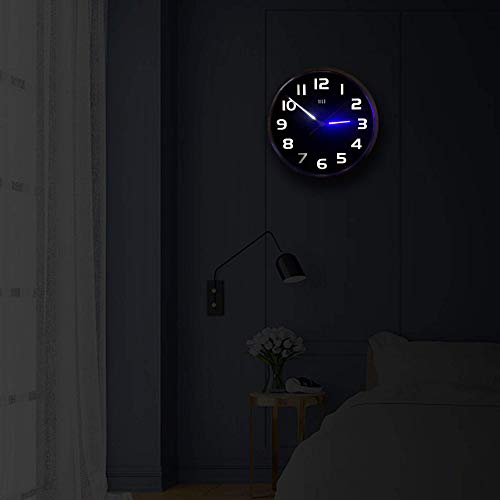 HITO 12 Inch Night Light Wall Clock Battery Operated Brightness Adjustable, Metal Frame, Glass Cover(Hands + Numbers Illuminate) - Image 5