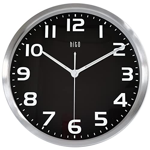 HITO 12 Inch Night Light Wall Clock Battery Operated Brightness Adjustable, Metal Frame, Glass Cover(Hands + Numbers Illuminate) - Image 2