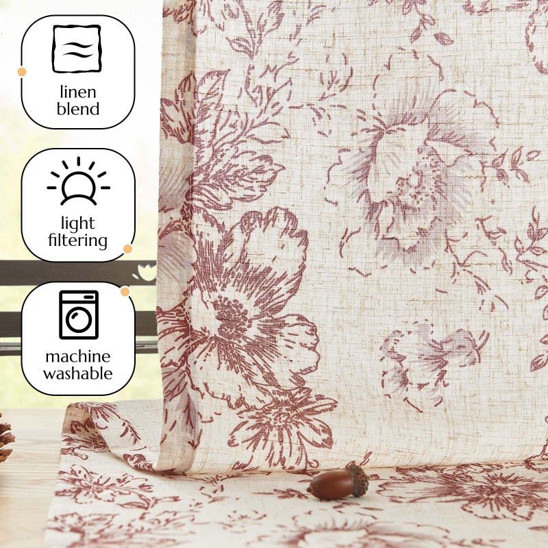 Vangao Linen Valance Curtain Farmhouse Red Floral Window Valance for Bedroom, 16 Inch French Country Flower Small Drapes for Kitchen Light Filtering Window Treatments Rod Pocket 1 Panel - Image 3