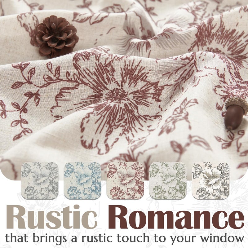 Vangao Linen Valance Curtain Farmhouse Red Floral Window Valance for Bedroom, 16 Inch French Country Flower Small Drapes for Kitchen Light Filtering Window Treatments Rod Pocket 1 Panel - Image 4
