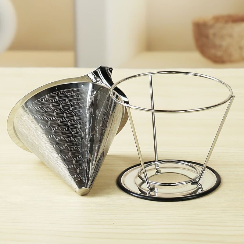 Reusable Stainless Steel Double Layer Coffee Dripper With Stand - Image 2