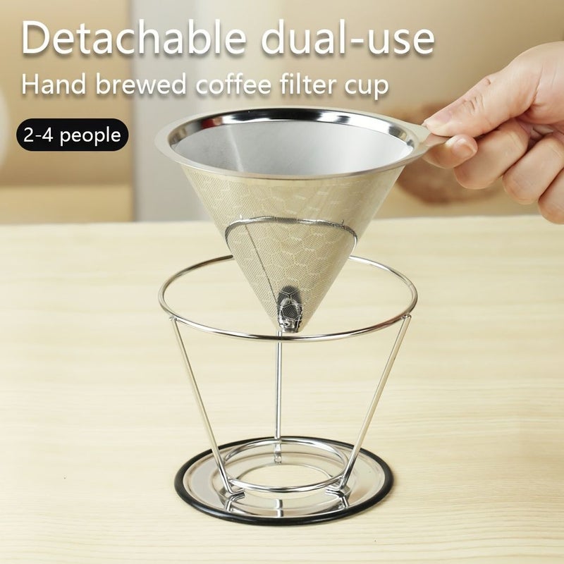 Reusable Stainless Steel Double Layer Coffee Dripper With Stand - Image 1