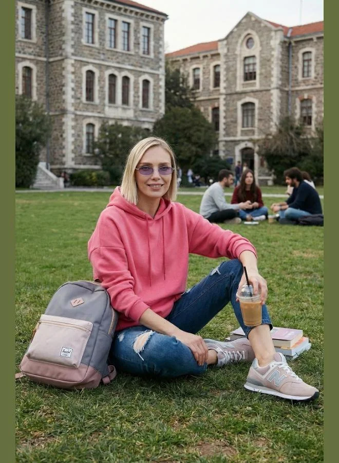 ليلا ليلا سويت شيرت شتوي نسائي بياقة بغطاء رأس قطن بقصة عادية ومبطن