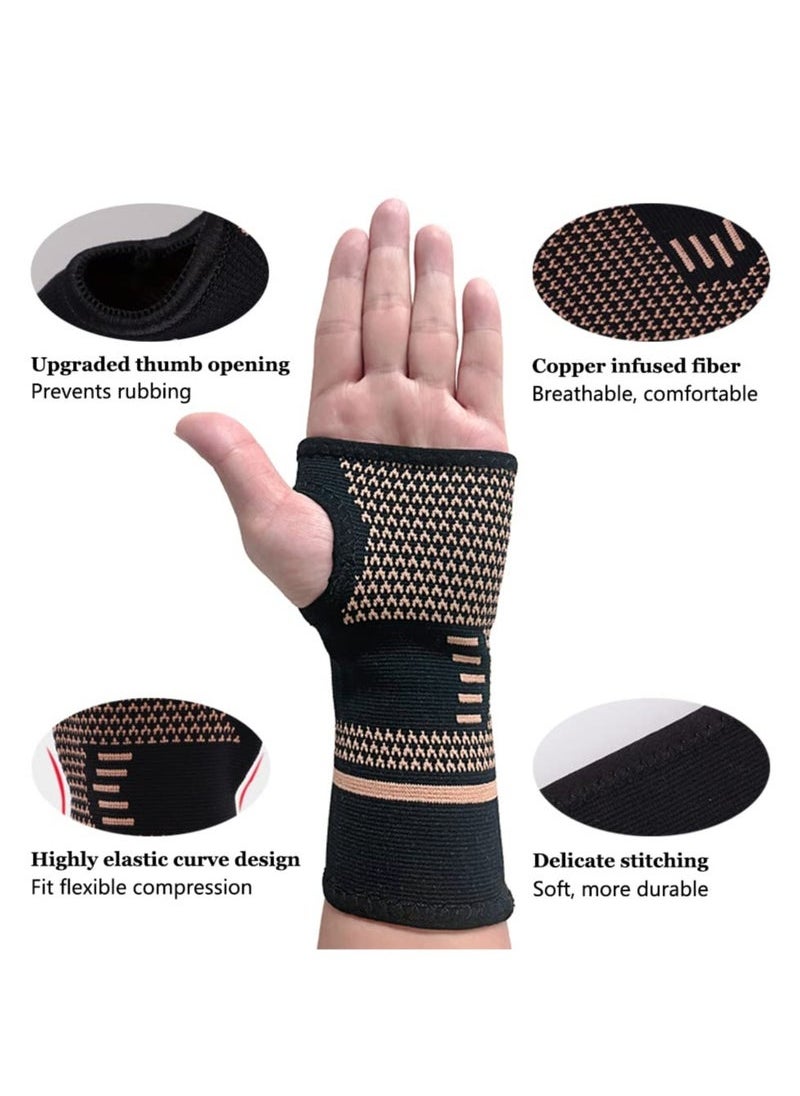 Generic - Support Brace, 1 Pair Carpal Tunnel Relief Fitness Sleeve, Copper Wrist Compression Sleeve, Elastic Breathable Wrist Support Sleeve Wrist Brace for Tendonitis, Arthritis, Sprains Pain Relief - Image 1