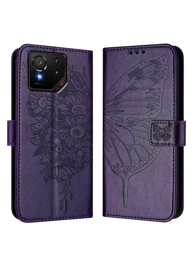 اس-توب جراب لهاتف Asus ROG Phone 9 / 9 Pro مصنوع من الجلد المنقوش على شكل فراشة - Image 2