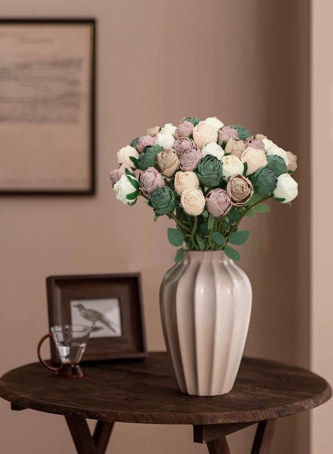DuHouse 24pcs Artificial Vintage Roses Fake Mini Silk Rose Flowers with Long Stem for DIY Bouquets Wedding Centerpiece Party Home Kitchen Decoration(Coffee) - Image 2
