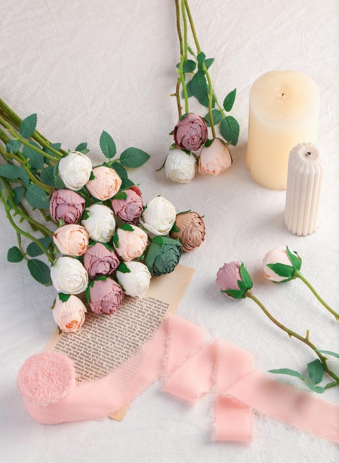DuHouse 24pcs Artificial Vintage Roses Fake Mini Silk Rose Flowers with Long Stem for DIY Bouquets Wedding Centerpiece Party Home Kitchen Decoration(Coffee) - Image 5