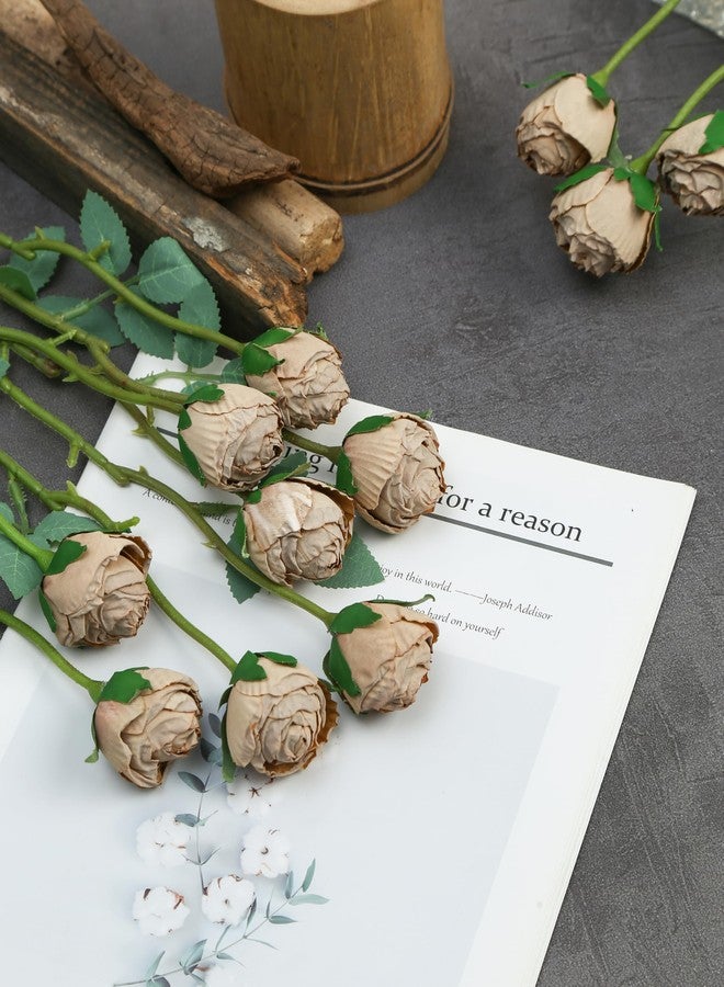 DuHouse 24pcs Artificial Vintage Roses Fake Mini Silk Rose Flowers with Long Stem for DIY Bouquets Wedding Centerpiece Party Home Kitchen Decoration(Coffee) - Image 3