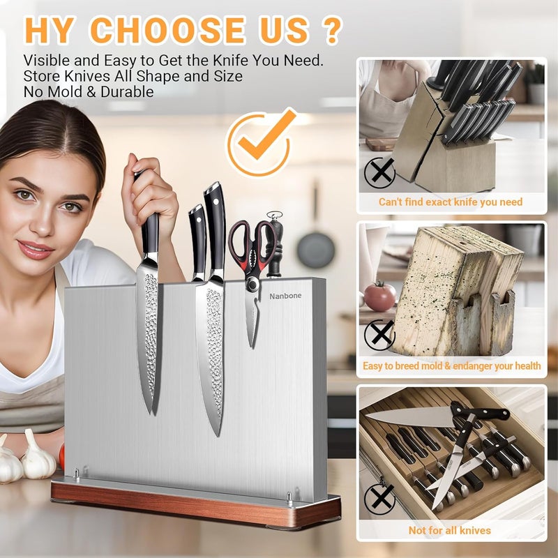 Nanbone Metal Magnetic Knife Holder Magnets Kitchen Storage Universal Magnetic Knife Block Without Knives Stainless Steel Knife Magnetic Strip Stand Race Cutlery Display Stand Saves Counter Space - Image 5