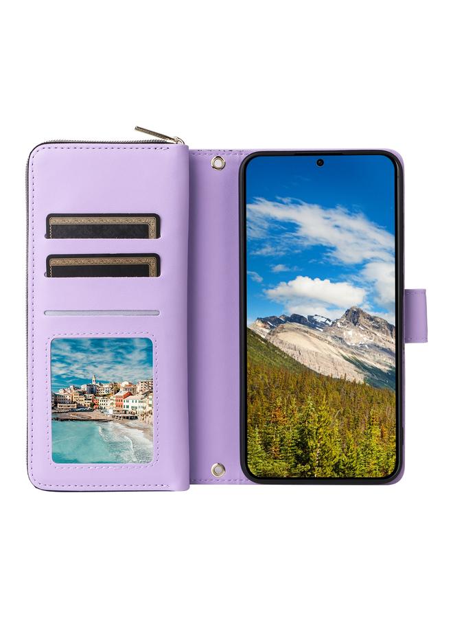 اس-توب جراب لهاتف Samsung Galaxy S24+ 5G مزود بتسع فتحات للبطاقات وحقيبة محفظة بسحاب وحافظة جلدية للهاتف - Image 4