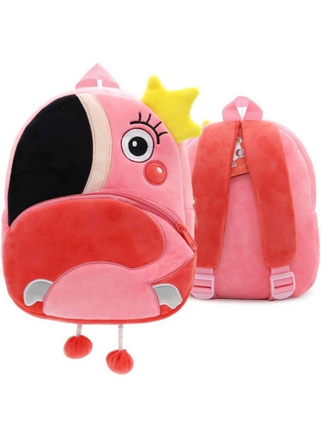DZert Flamingo Kids School Bag Soft Plush Cartoon Velvet Animal Backpacks Cartoon, Picnic, Nursery, Preschool Boys/Girls/Baby (2 to 6 Years) (Pink)