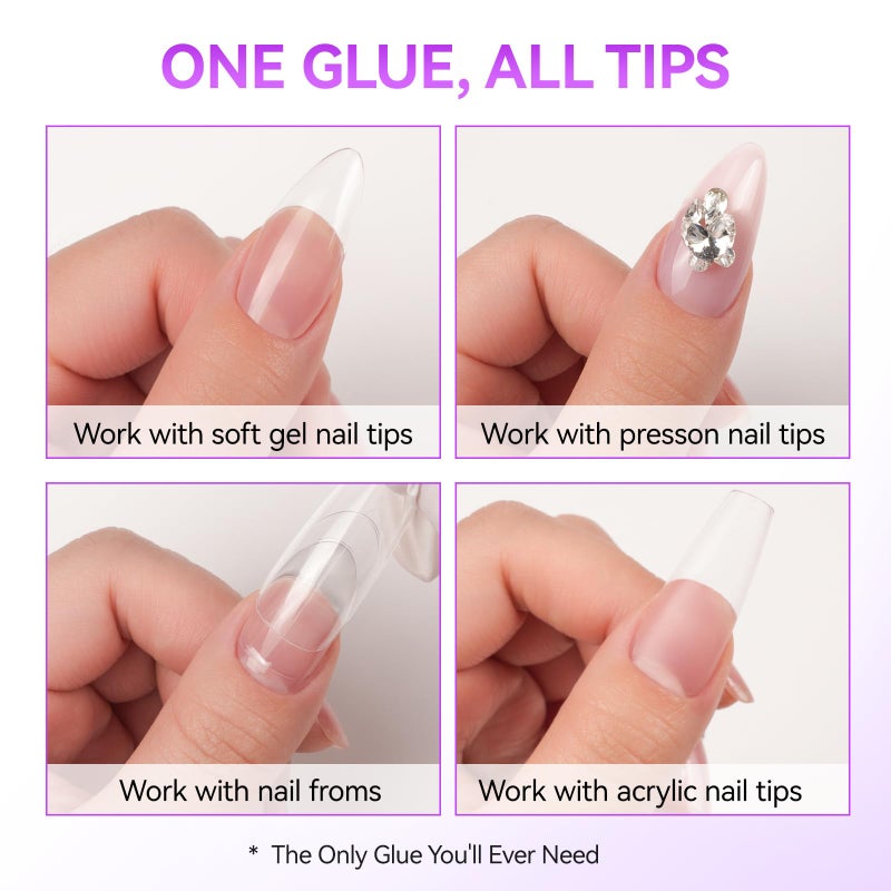 Gelike EC 6 in 1 Nail Glue Gel: 2 Pcs Gel Nail Polish for Press on Nails - Nail Glue Strong Easy and Long Last for False Acrylic Tip - Base Coat for Salon Home Polish - Image 5