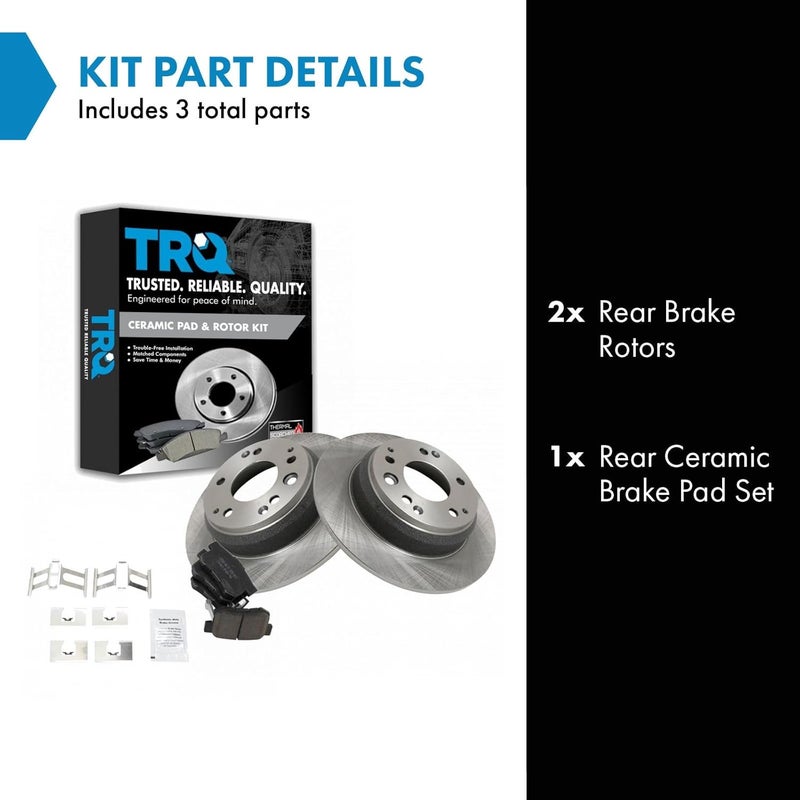 TRQ Rear Brake Pad & Rotor Kit Brake Pads Brake Rotor Ceramic Compatible with 1991-1995 Acura Legend 1996-1998 RL 1995-1998 Honda Odyssey 1996-1999 Isuzu Oasis - Image 2