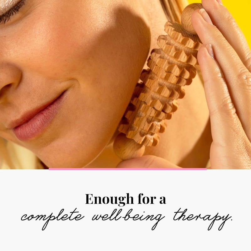 tuuli رولر خشبي للجسم والوجه متعدد الوظائف يساعد في تخفيف توتر العضلات ودعم صحة البشرة أدوات تدليك الوجه الطبيعية مجموعة من 2 قطعة - Image 5