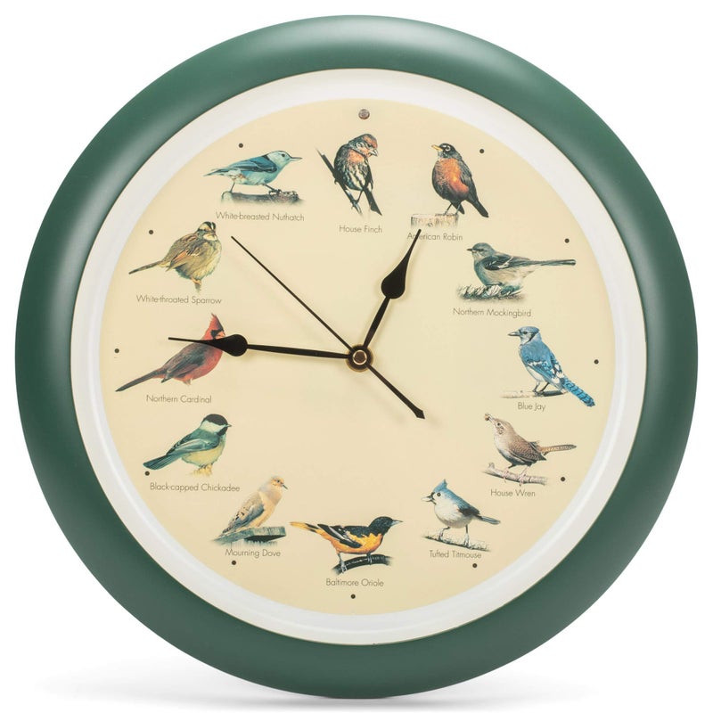 Mark Feldstein & Associates Mark Feldstein and Associates Original Singing Bird Wall Clock 13 Inch Green