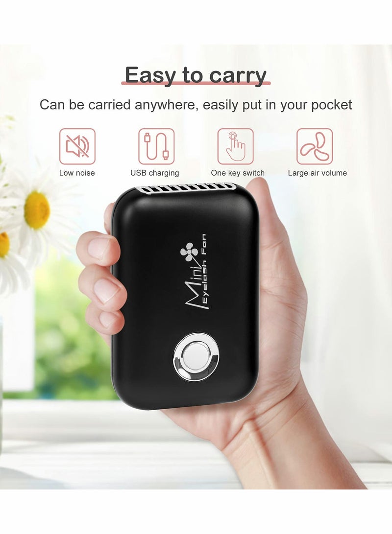 Excefore USB Mini Fan, Eyelashes Fan Bladeless Rechargeable Portable Cooling Fan Mini Handheld Fan Eyelash dryer Air Conditioning Blower for Eyelash Extension Supplies, Black - Image 4
