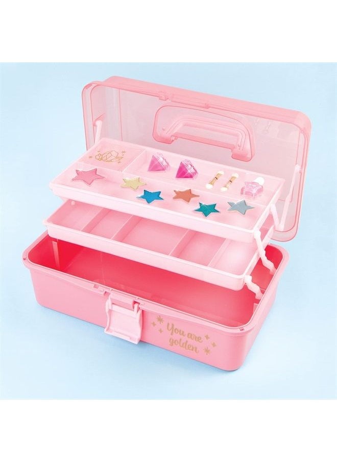 3C4G THREE CHEERS FOR GIRLS Pink and Gold Hard Case Makeup Storage Set - Kids Makeup Kit for Girls and Teens - Includes Storage Case, 5 Eyeshadows, 1 Blush, 2 Lip Glosses & 1 Nail Polish - Ages 8+  - Image 1