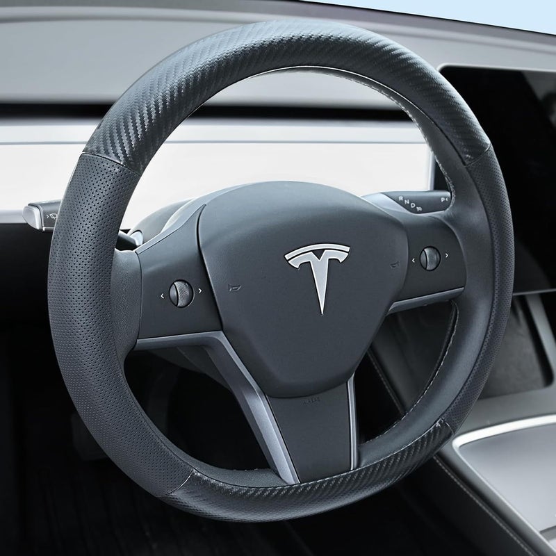 Anti-Slip Breathable Nappa Leather Steering Wheel Cover for Tesla Model 3/Y All-Season - Image 4