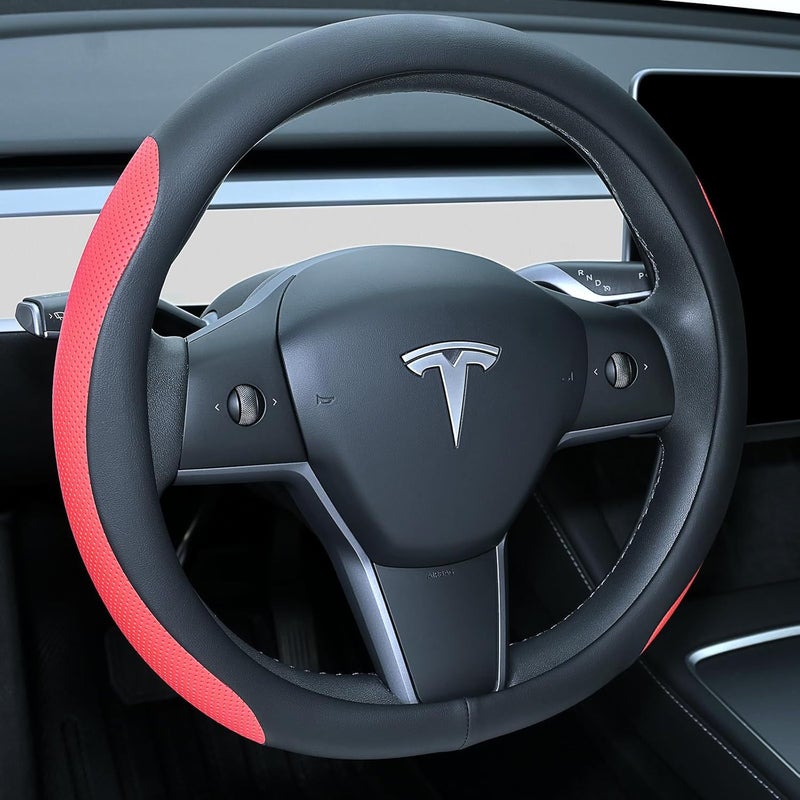 Anti-Slip Breathable Nappa Leather Steering Wheel Cover for Tesla Model 3/Y All-Season - Image 2