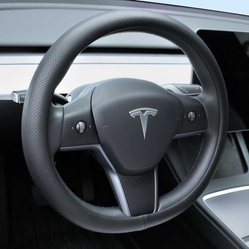 Anti-Slip Breathable Nappa Leather Steering Wheel Cover for Tesla Model 3/Y All-Season - Image 1