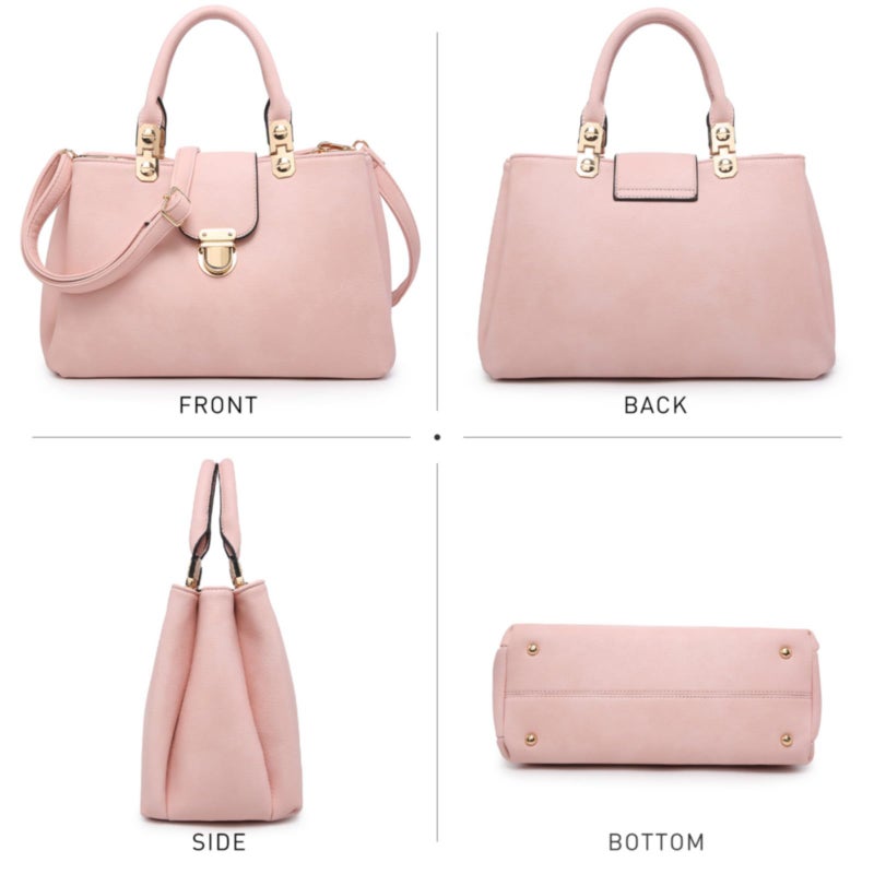Dasein Women Satchel Handbags Top Handle Purse Medium Tote Bag Vegan Leather Shoulder Bag (Light Pink) - Image 4