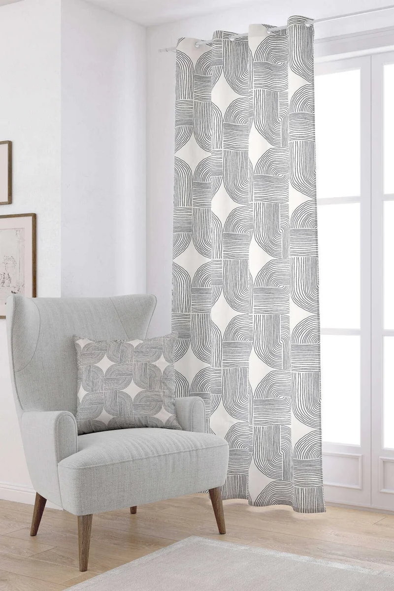 Cango Home Cream Black Bohemian Scandinavian Geometric Digital Printed Curtain CGH1223-PR