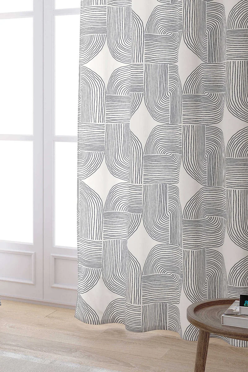 Cango Home Cream Black Bohemian Scandinavian Geometric Digital Printed Curtain CGH1223-PR